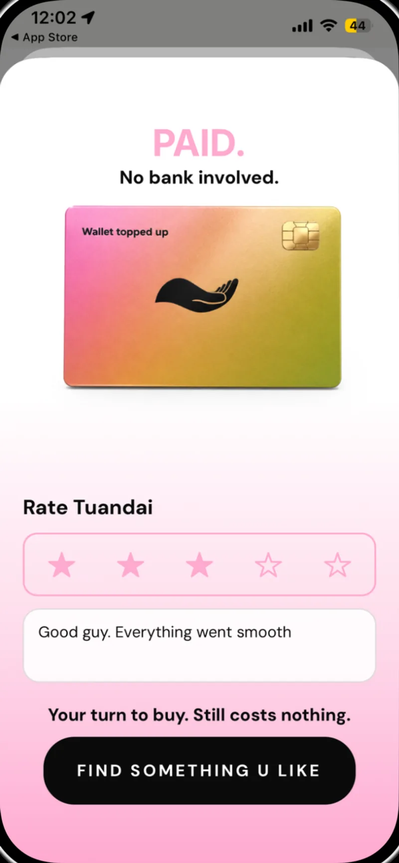 The coup app confirming a completed handover