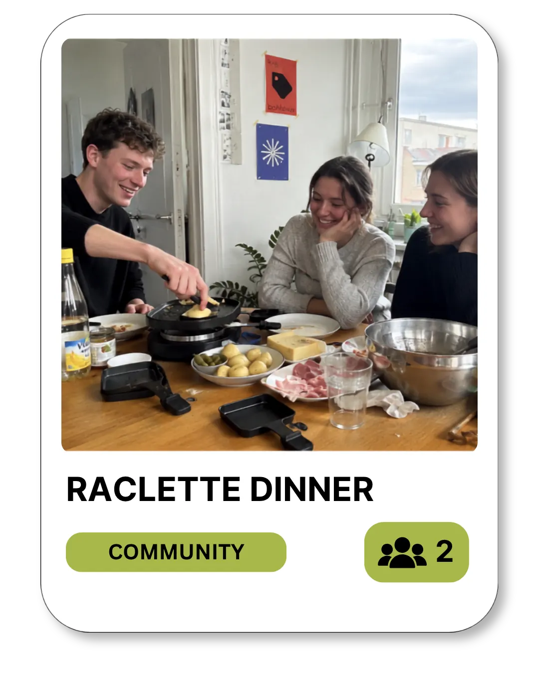 Community listing "Raclette Dinner" in the coup app, hosted for two people