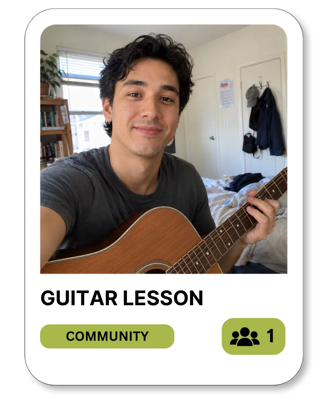 Community listing "Guitar Lesson" in the coup app, offered for one person