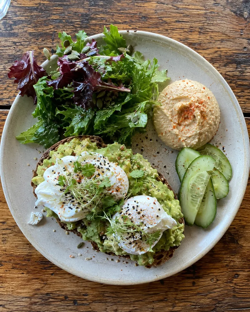 Avocado toast with poached eggs