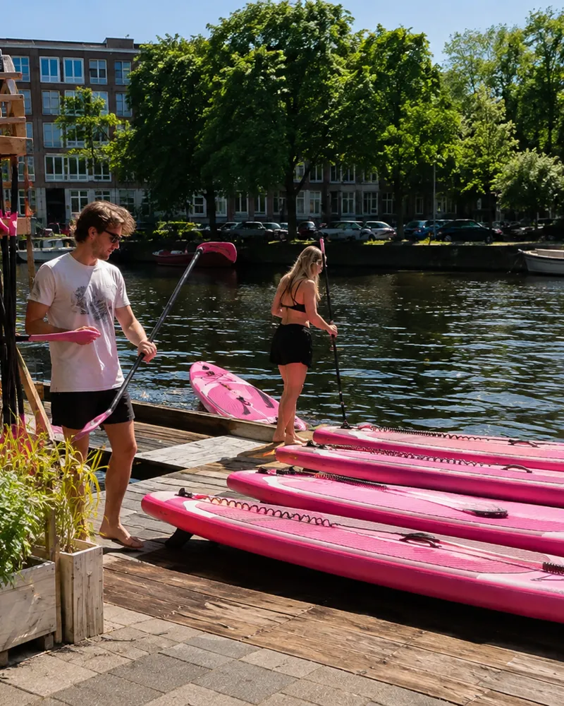 Stand-up paddleboarding on a canal